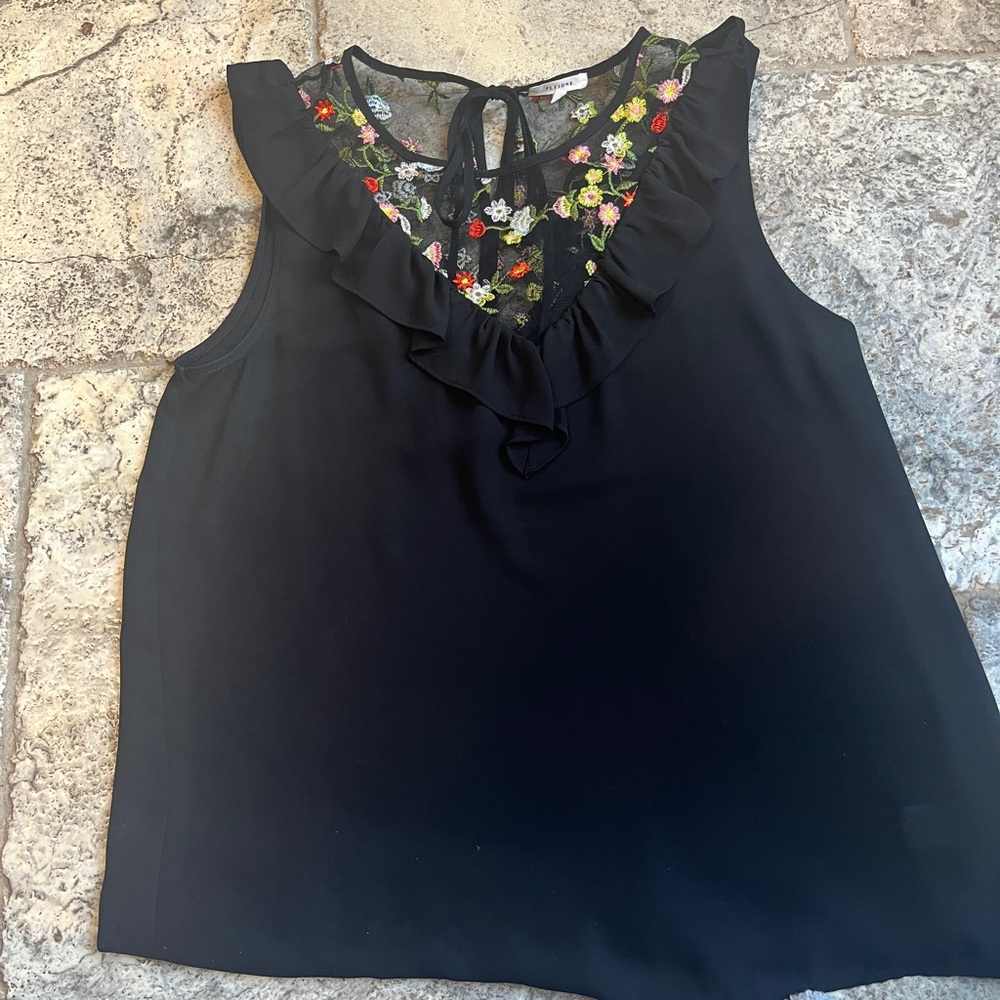 3 for $20!!! Pleione Mesh & embroidery ruffle sleeveless blouse